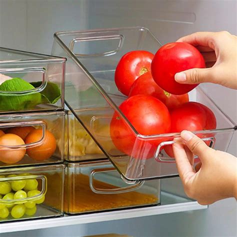 Stackable Plastic Food Storage Bins - Refrigerator Organizer With Handles For Pantry, Fridge ...