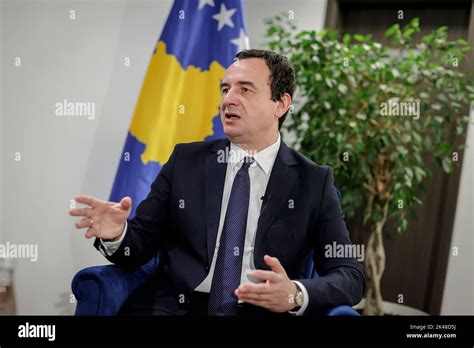 Albin Kurti, Prime Minister of Kosovo, during an interview, in Pristina ...