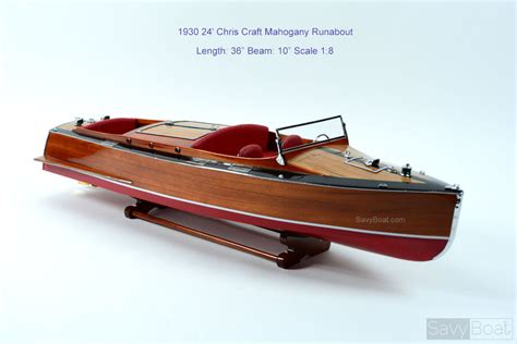 1930 Chris Craft Runabout Mahogany Handcrafted Wooden Model Boat