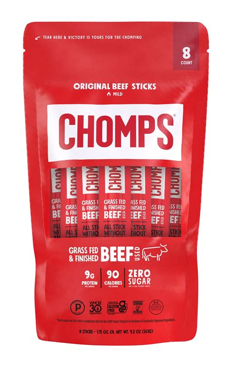 Chomps Beef Jerky Sticks, Original Beef, Keto Snack, Meat Sticks, Paleo ...