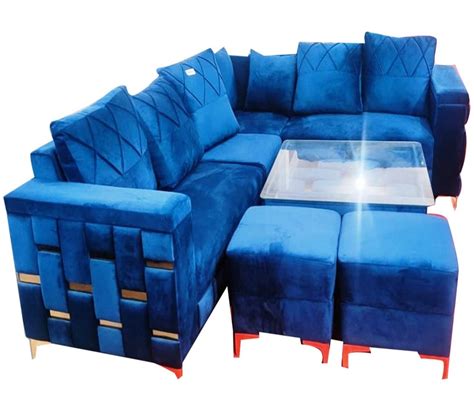 Modern Blue 7 Seater Cushion Back Sofa Set, Living Room at Rs 51000/set in Chittaurgarh