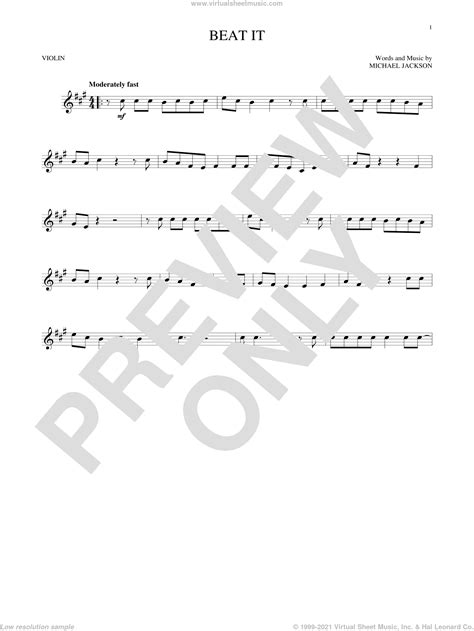 Beat It sheet music for violin solo (PDF-interactive)