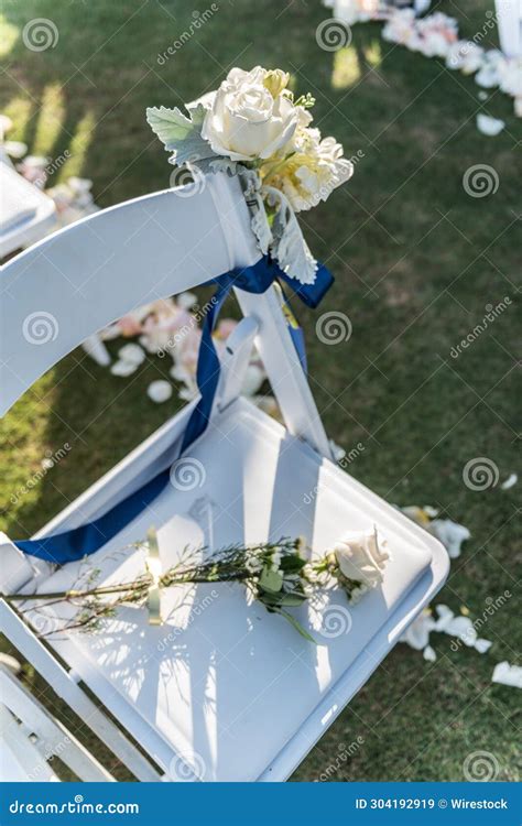 Empty Seat with White Flowers at an Outdoor Wedding Ceremony Stock Image - Image of event ...