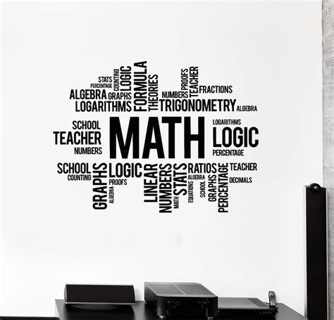 a black and white wall decal with the word math written in different ...