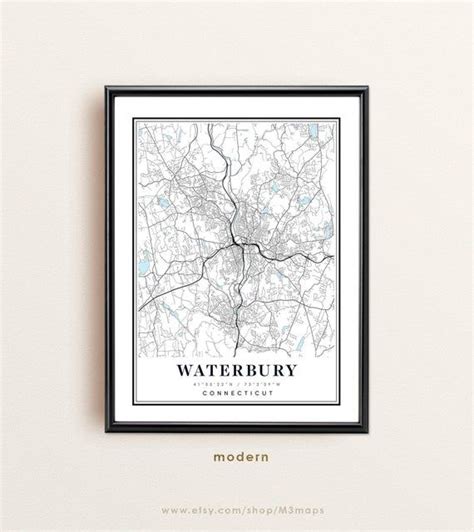 Waterbury Connecticut Map Waterbury CT Map Waterbury City | Etsy | City ...