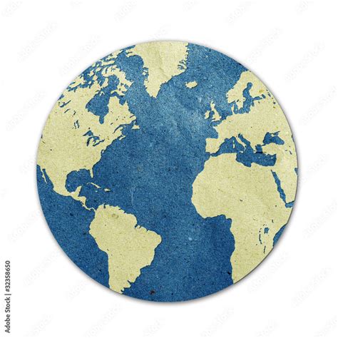 world map recycled paper craft stick on white background Stock Illustration | Adobe Stock