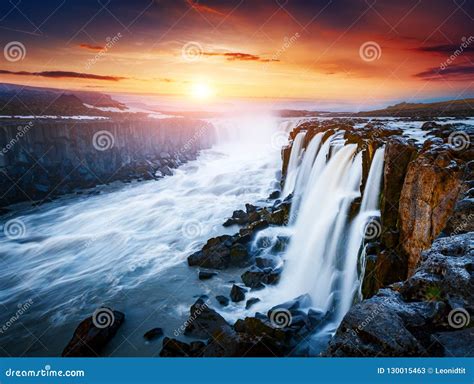 Rapid Flow of Water Powerful Selfoss Cascade. Unusual and Gorgeous ...