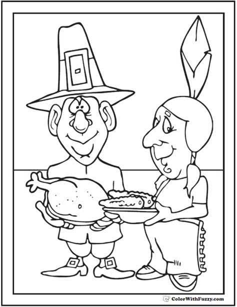 Pilgrim Indian Coloring Page: Thanksgiving