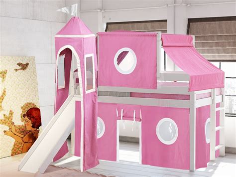 Jackpot Princess Low Loft Bed with Slide Pink & White Tent and Tower, Twin, White - Walmart.com