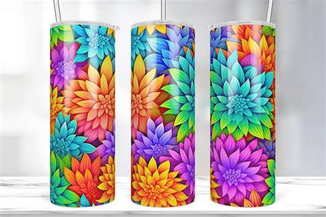 Rainbow Colored Flowers Tumbler Design Graphic by Marshall Designs ...