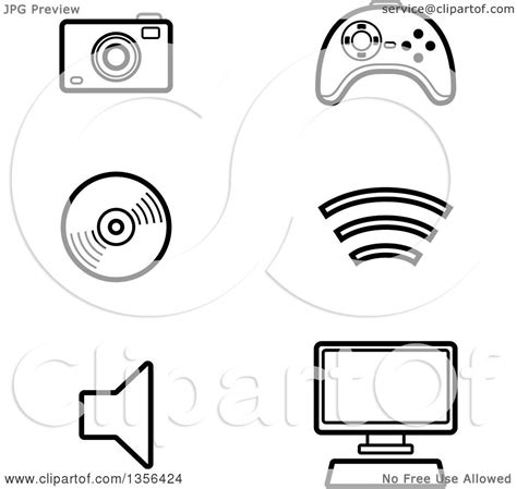 Clipart of Black and White Lineart Computer and Gadget Technology Icons - Royalty Free Vector ...