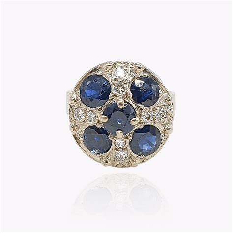 Vintage 18ct White Gold Blue Sapphire and Diamond Ring - Ojamie