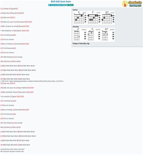 Chord: Bidi bidi bom bom - Selena - tab, song lyric, sheet, guitar, ukulele | chords.vip