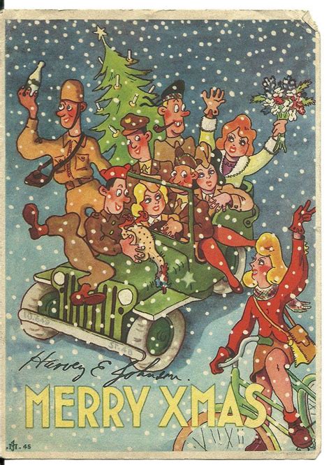 Rare world war 2 cartoon christmas card usa air mail circa 1945 ...