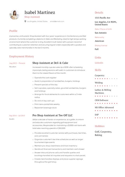 Shop Assistant Resume Example & Writing Guide | PDF Samples | 2019