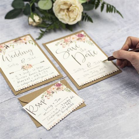 Boho Floral Ready To Write Wedding Invitation Set By Russet and Gray | notonthehighstreet.com