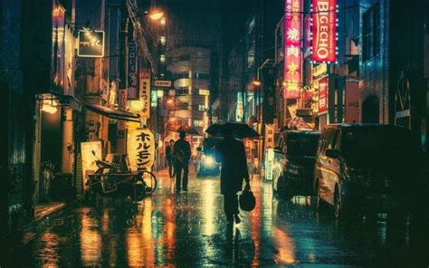 Japanese, City, Urban, Street, Asia, Rain, Night, Tokyo, Japan, Lights ...