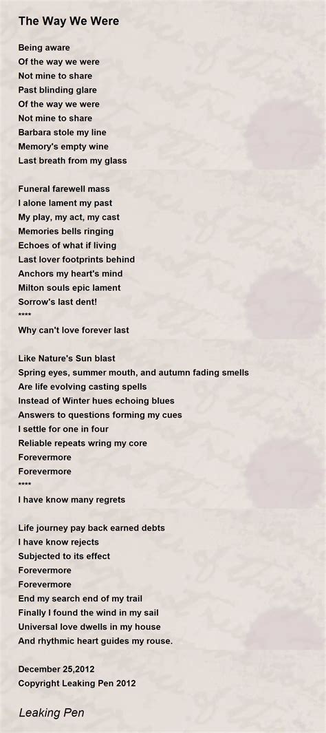 The Way We Were Poem by Leaking Pen - Poem Hunter