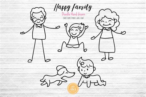 Hand Drawn Happy Cute Family SVG Clipart Graphic by AN8DesignHappiness ...