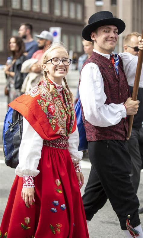 Estonian People In Traditional Clothing Walking The Streets Of Tallinn Editorial Stock Image ...