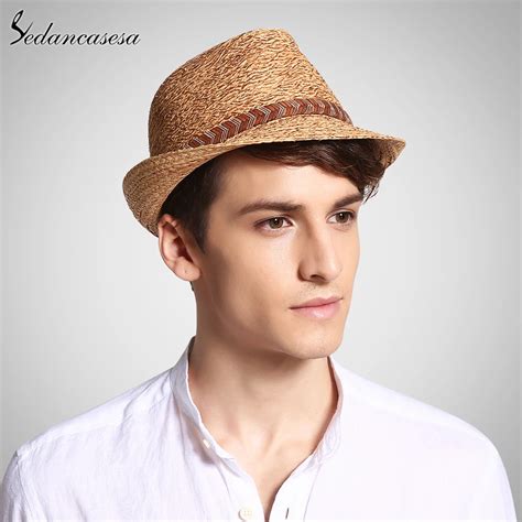 Aliexpress.com : Buy Sedancasesa Raffia Straw Fedora Hat Male Classic Summer Beach Trilby Sun ...