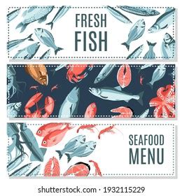 Fresh Fish Banner Templates Set Seafood Stock Vector (Royalty Free) 1932115229 | Shutterstock