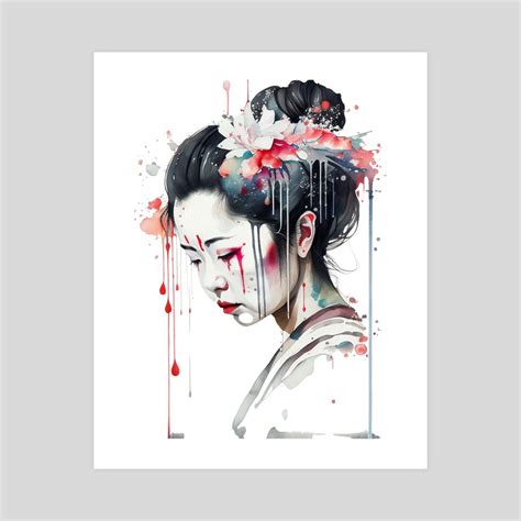 Japanese Geisha Watercolor Digital Art Print, an art print by BEGÜM ...