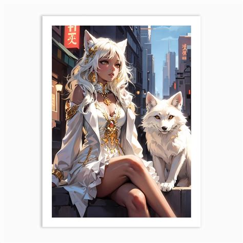 Anime Girl And Wolf Art Print by Vitalka - Fy