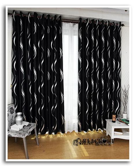 New arrival beautiful full shade blakcout curtains black and silver ...