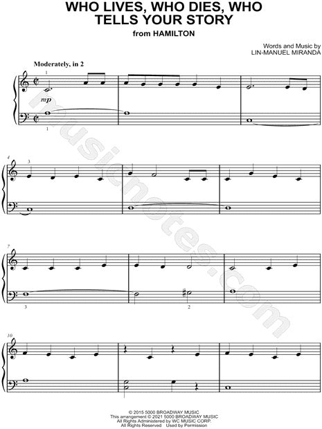 "Who Lives, Who Dies, Who Tells Your Story" from 'Hamilton: An American Musical' Sheet Music ...