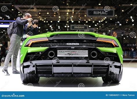 Neon Green Lamborghini Huragan Evo Spider in GIMS 2019 Editorial Photo ...