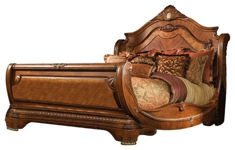 AICO Amini Innovation Cortina Queen Size Sleigh Bed, Honey Walnut Finish - Sleigh Beds | Houzz