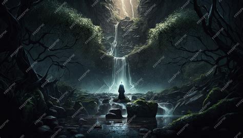 Premium Photo | Waterfall in the forest, meditation wallpaper