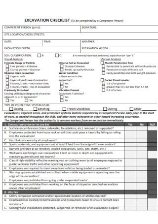 Sample Excavation Checklist - 13+ IN PDF