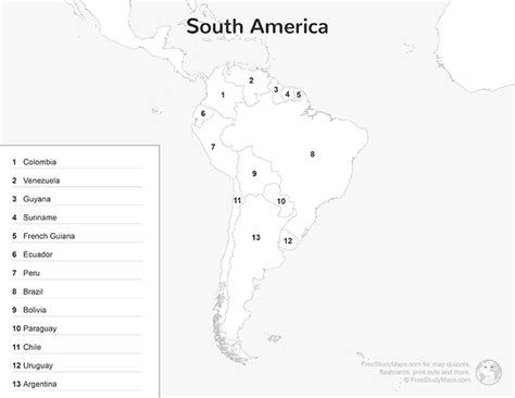 South America Map Quiz Print Out - Key | Free Study Maps