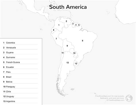 South America Map Quiz Print Out - Key | Free Study Maps