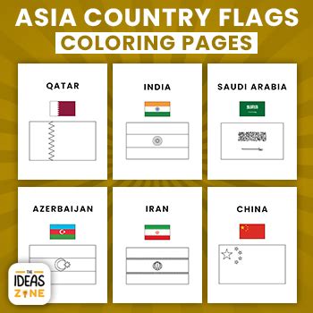 Asia Country Flags Coloring Pages by The Ideas Zone | TPT