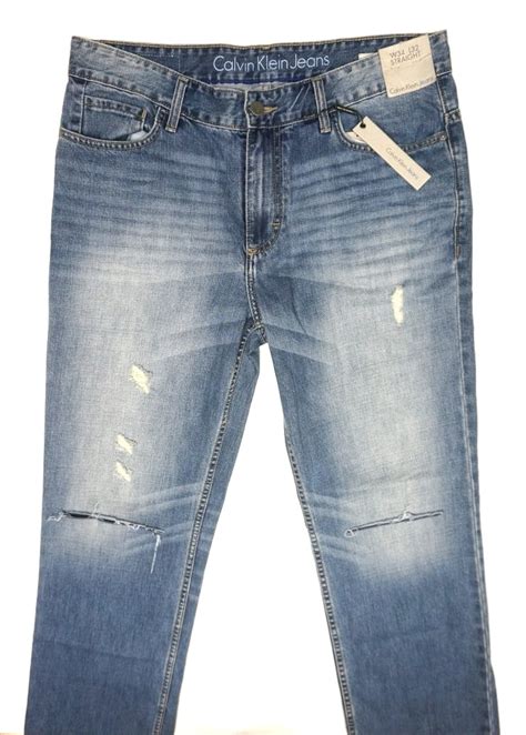 NEW CALVIN KLEIN LT BLUE DESTRUCTION WASH STRAIGHT DISTRESSED JEANS ...