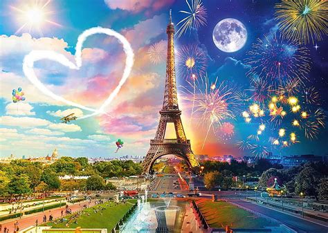 Paris - day and night, eiffel tower, art, sun, moon, colors, digital ...