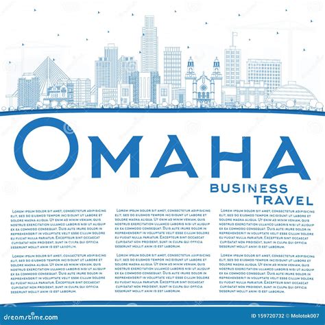 Outline Omaha Nebraska City Skyline with Blue Buildings and Copy Space ...