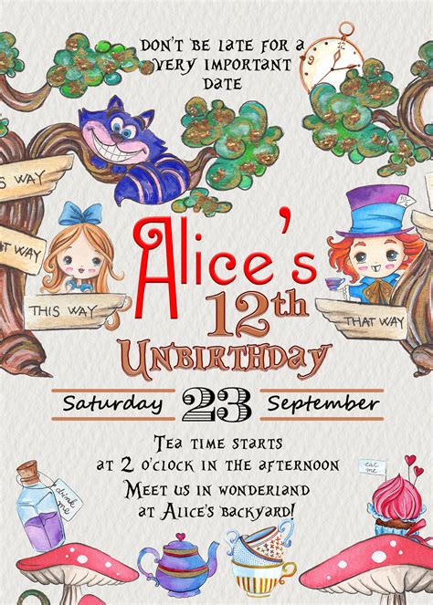 Alice in Wonderland Birthday Invitation Unbirthday Invite | Etsy Australia