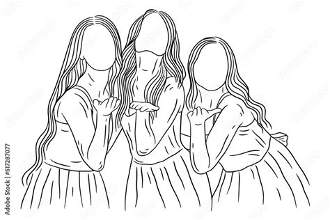 Happy Women group Girl Best Friend love line art hand drawn style illustration Stock Vector ...
