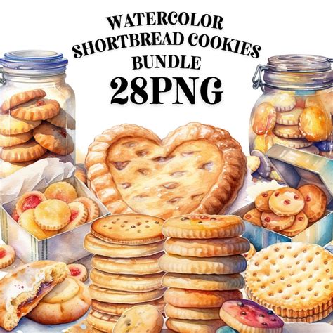 SHORTBREAD COOKIE Clipart Bundle 28x Png Watercolor Baking Transparent ...