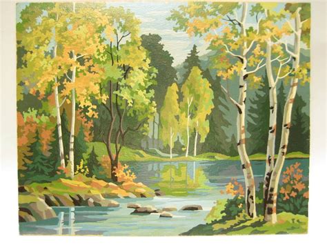 Vintage Paint by Number PBN Landscape Woodland Stream - Large 20 x 16 RESERVED for pueshel ...