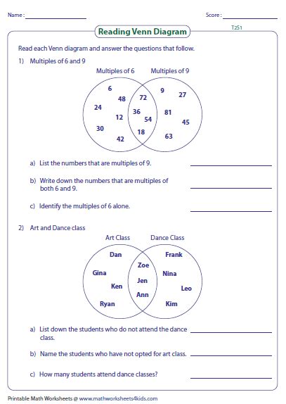 Venn Diagram Word Problems Worksheets: Two Sets