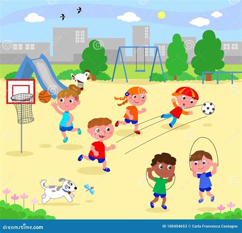 Children Playing Basketball In The Park Cartoon Vector Illustration | CartoonDealer.com #64808954