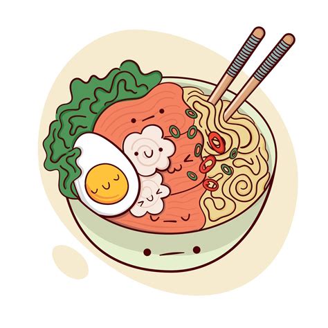 Draw funny kawaii ramen soup in a bowl vector illustration. Japanese ...