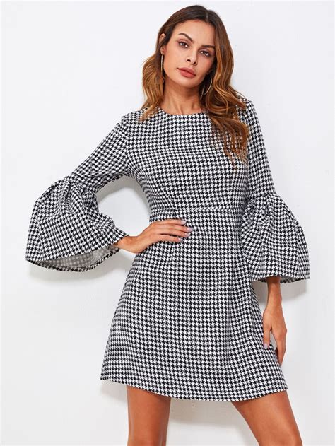 Shop Fluted Sleeve Houndstooth Dress online. SheIn offers Fluted Sleeve Houndstooth Dress & more ...