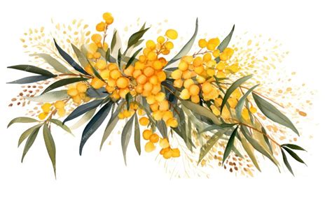 Premium AI Image | Watercolor painting of Golden wattle on white paper Floral illustration Bouquet