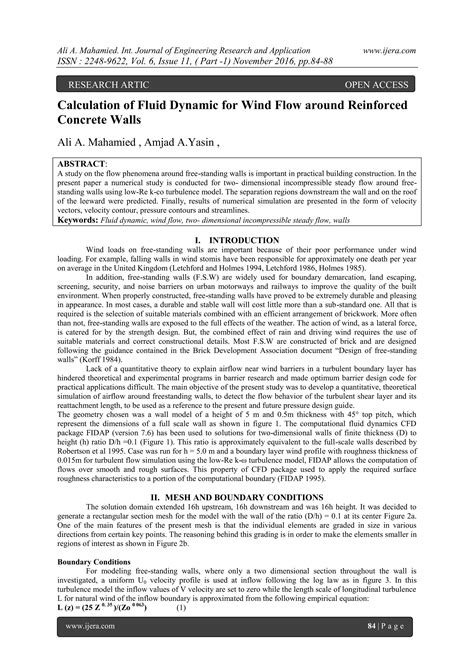 Calculation of Fluid Dynamic for Wind Flow around Reinforced Concrete Walls | PDF